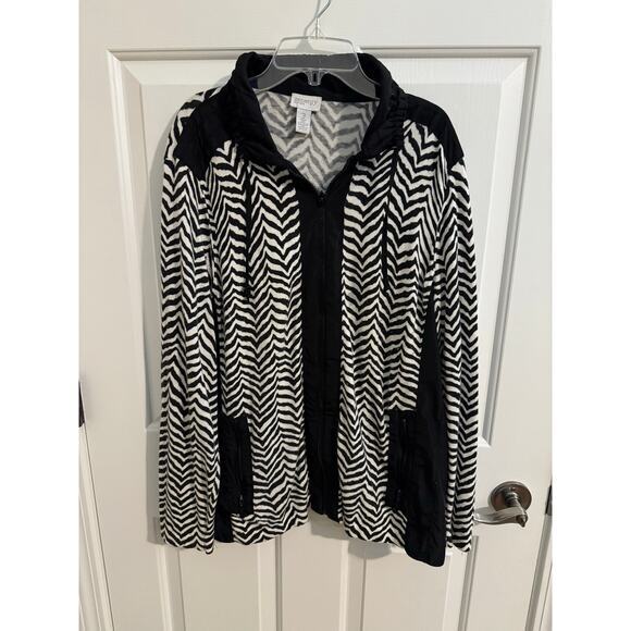 Zenergy by Chico's Jackets & Blazers - Chicos Zenergy Full Zip Zebra Knit Sweater Jacket Black White Size XL